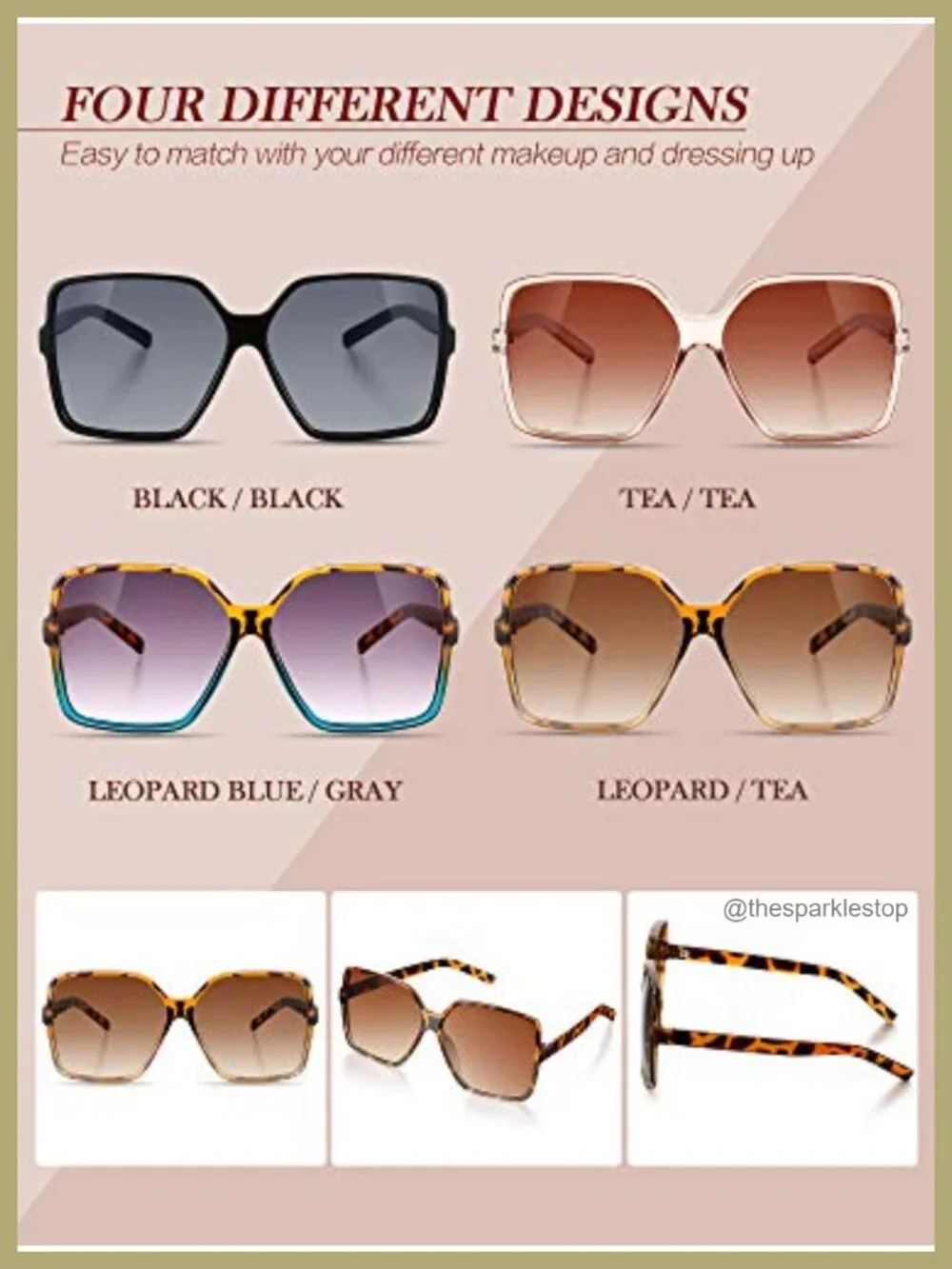 4x Oversized Square Sunglasses for Women Acrylic Lens PC Frame Flat Top Wide